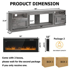 PRETZI Fireplace TV Stand with 36" Fireplace Up to 80" TVs for Living Room