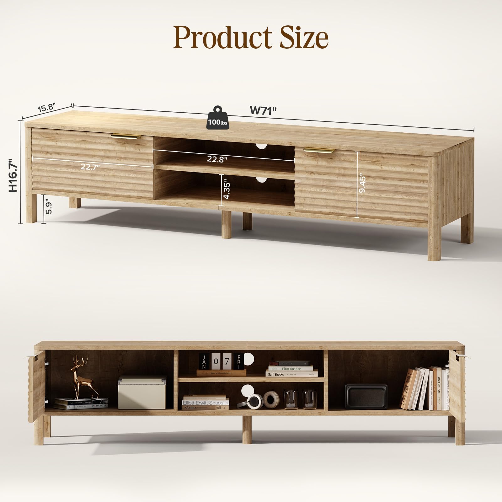 TV Stand for Living Room up to 65 Inch TVs Entertainment Center Oak 59"