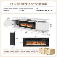 Nordivale 70" Fireplace TV Stand, Modern Entertainment Center for TVs Up to 80”, TV Console with Storage Cabinets, Media Console for Living Room, Black TV Stand and Black Fireplace