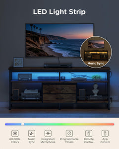 Lazzanto 63in TV Stand for 55-75in TVs, LED Lights, Charging Station, Black