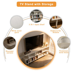 ACOHOOK Walnut 60" Mid-Century TV Stand with Storage Open Shelf