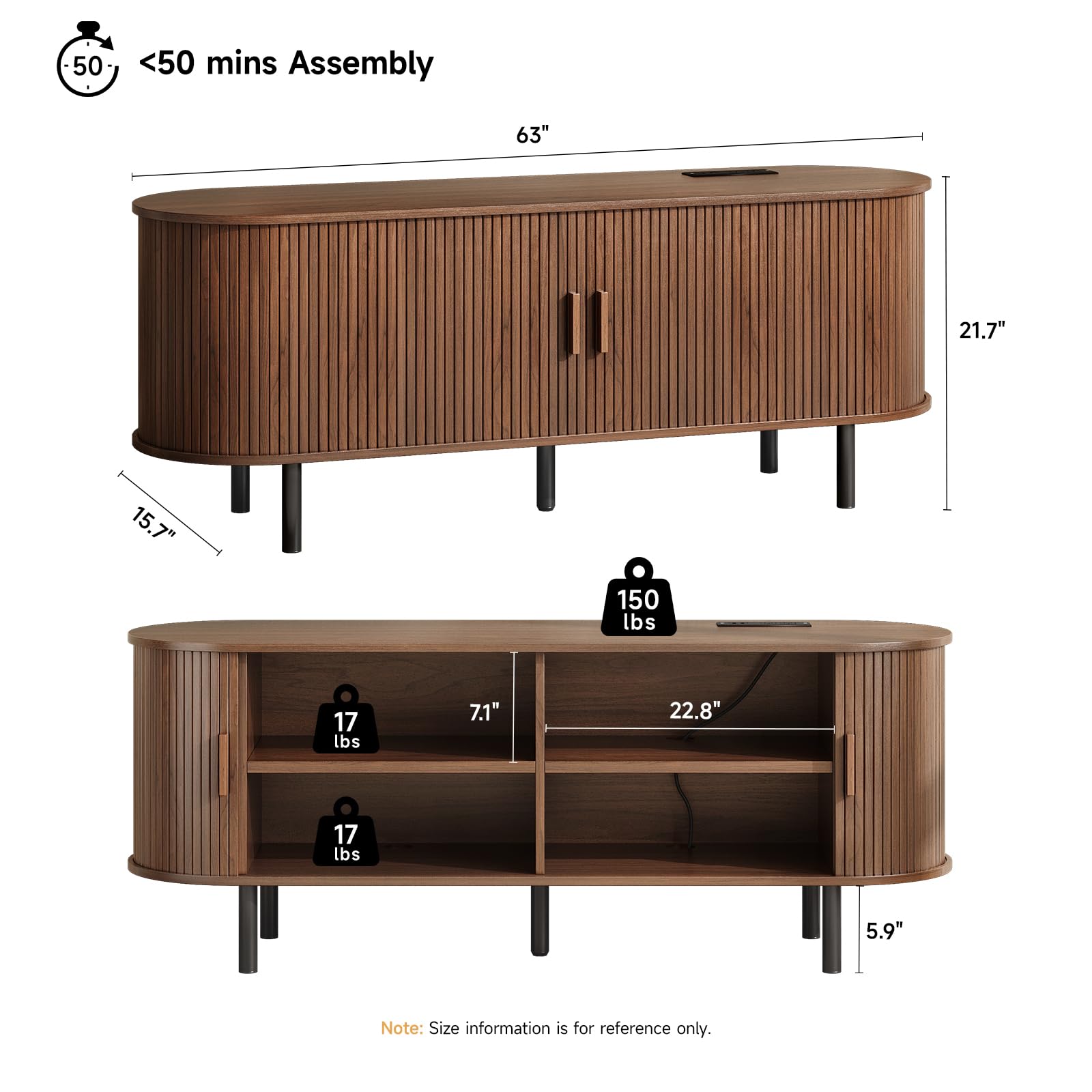 ONBRILL 70.8" TV Stand with Power Outlet for TVs up to 75 Inch, Entertainment Center with Storage and Adjustable Shelves, Modern Media Console with Sliding Doors for Living Room, Walnut
