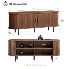 ONBRILL 70.8" TV Stand with Power Outlet for TVs up to 75 Inch, Entertainment Center with Storage and Adjustable Shelves, Modern Media Console with Sliding Doors for Living Room, Walnut