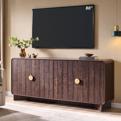 IFGET 70" Modern TV Stand with Storage, Wood Curved TV Console, Natural Oak
