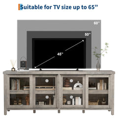 GAOMON TV Stand for 65" with Entertainment Center, Storage Cabinet, 4 Sliding Glass Doors, Mid Century Modern Media TV Console Table for Living Room Bedroom (Retro Brown)