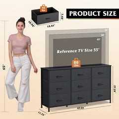 WLIVE Dresser TV Stand for 75 Inch TV, 9 Drawer Dresser for Bedroom, Black