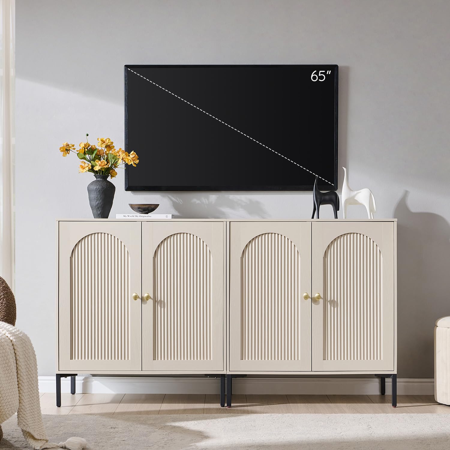 IFBUY 92.63" W Mid Century Modern TV Stands for Living Room, Brown