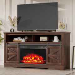 YESHOMY 58" Farmhouse TV Stand for TVs up to 65", Sliding Barn Doors, White