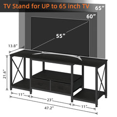 GYIIYUO TV Stand with Fabric Drawer - Entertainment Center and Industrial TV Console Table with Open Storage Shelves for Living Room, Bedroom - 55.1" Rustic Brown