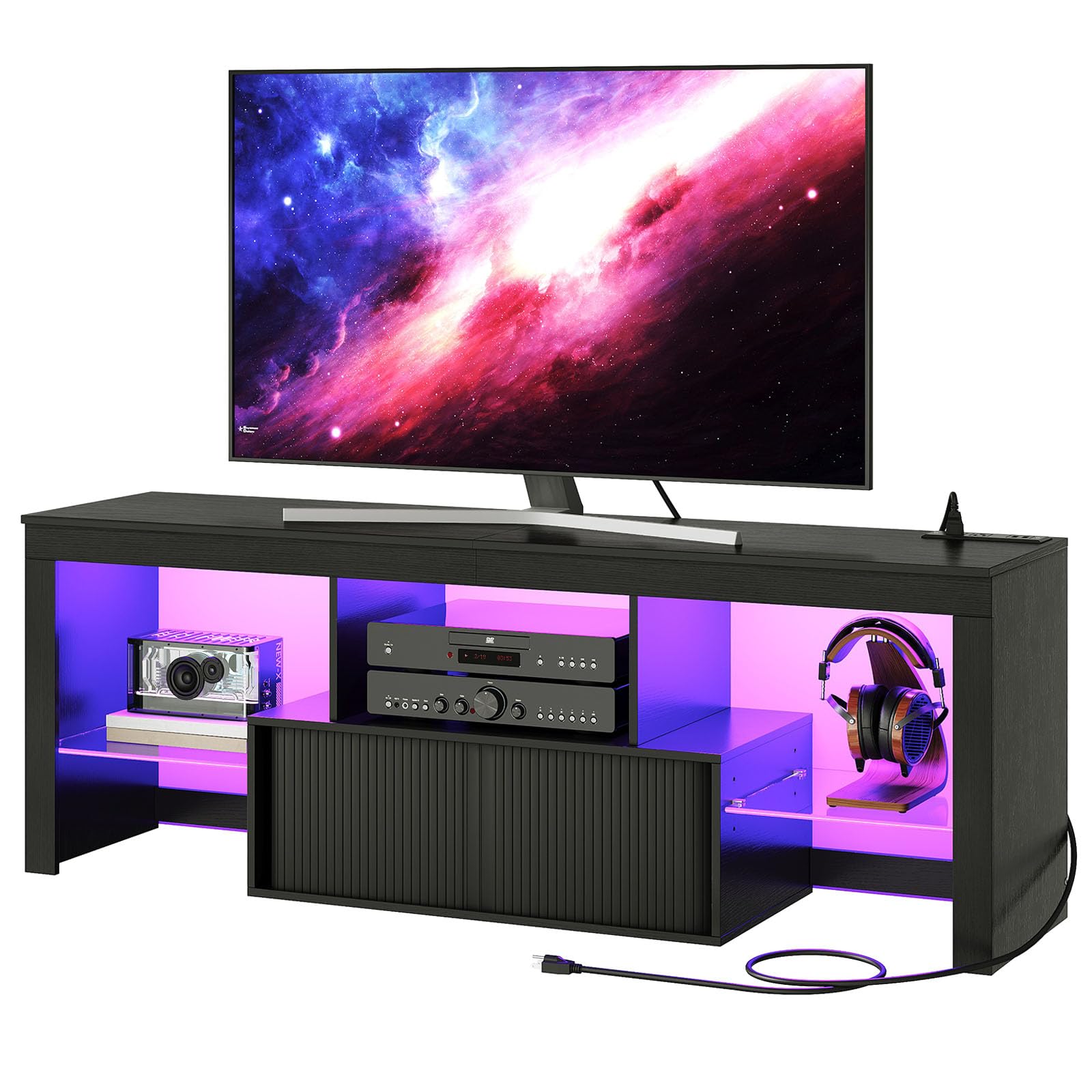 CHOEZON LED TV Stand for 60 inch TVs, Media Entertainment Center, White
