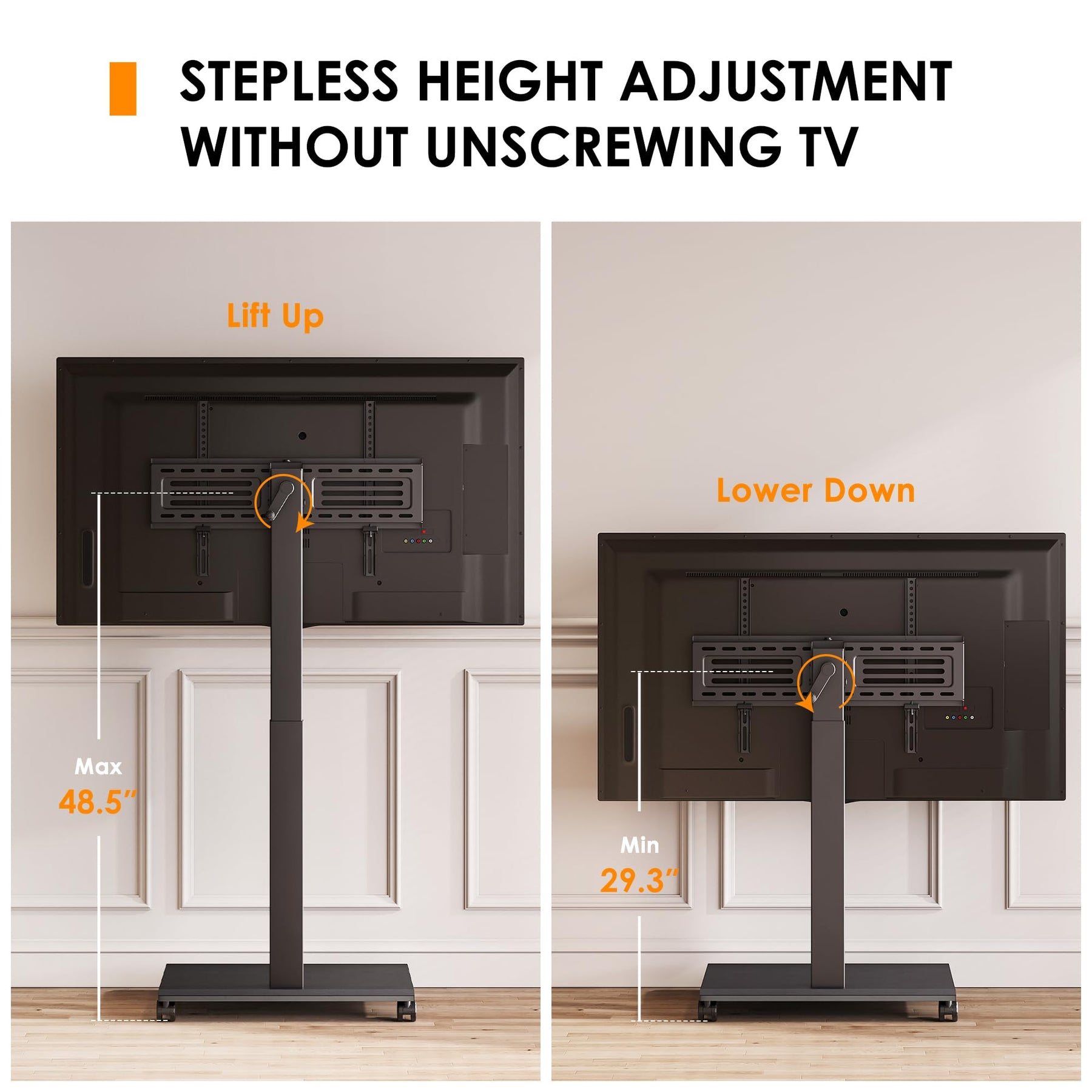FITUEYES Hand Crank Lift TV Stand with Wheels for 32-75 Inch TVs, Black