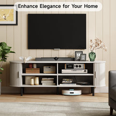 ONBRILL 70.8" TV Stand with Power Outlet for TVs up to 75 Inch, Entertainment Center with Storage and Adjustable Shelves, Modern Media Console with Sliding Doors for Living Room, Walnut