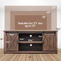AMERLIFE 66" TV Stand for Living Room, Entertainment Center, Brown