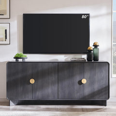 IFGET 70" Modern TV Stand with Storage, Wood Curved TV Console, Natural Oak