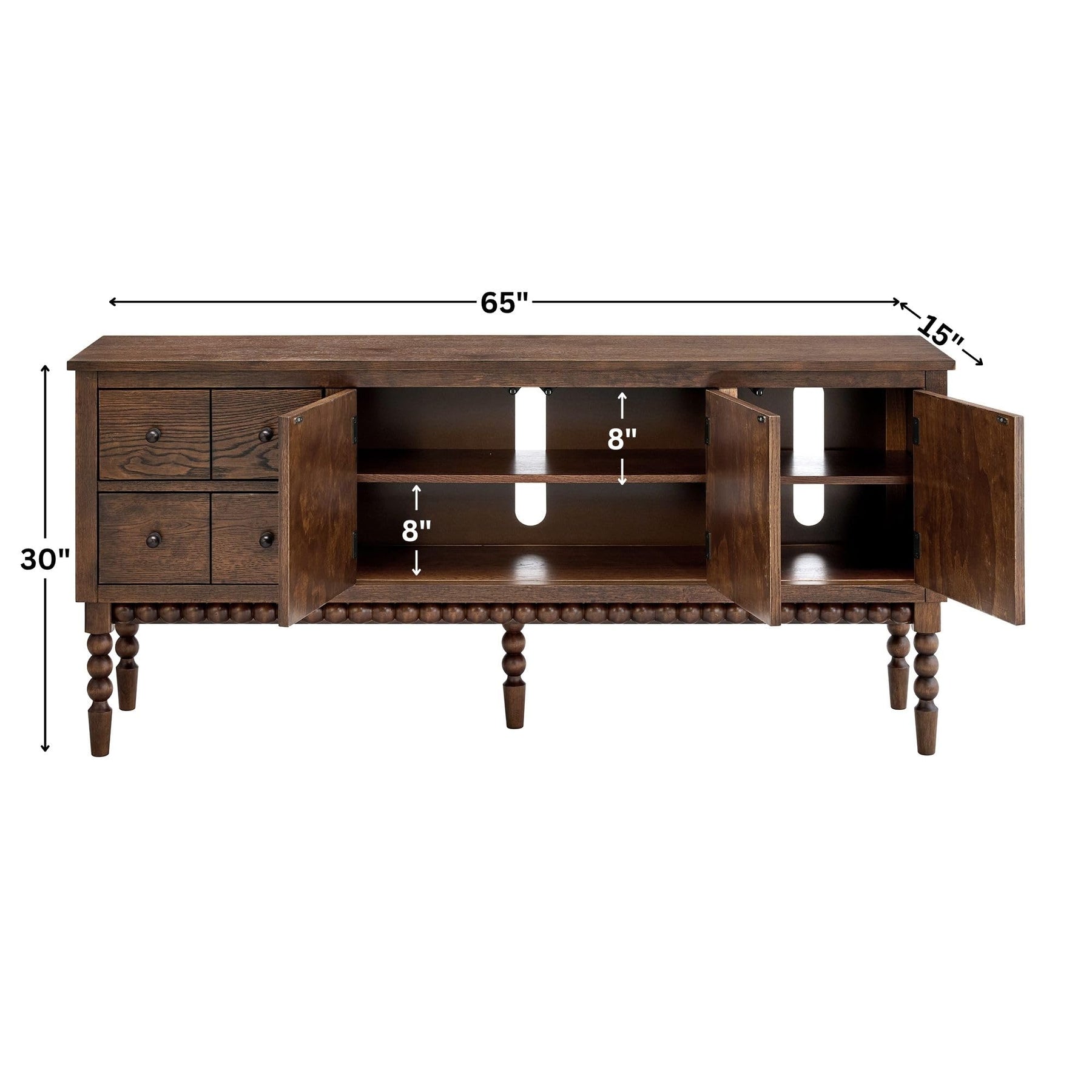 SAND STONE HOME 65" TV Entertainment Console, Buffet Cabinet, Cocoa Brown