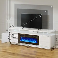 OneBlis 70" Fireplace TV Stand with Double LED Lights for TVs UP to 80", Electric Fireplace Entertainment Center with Storage Cabinets, TV Console for Living Room, Office, Black1