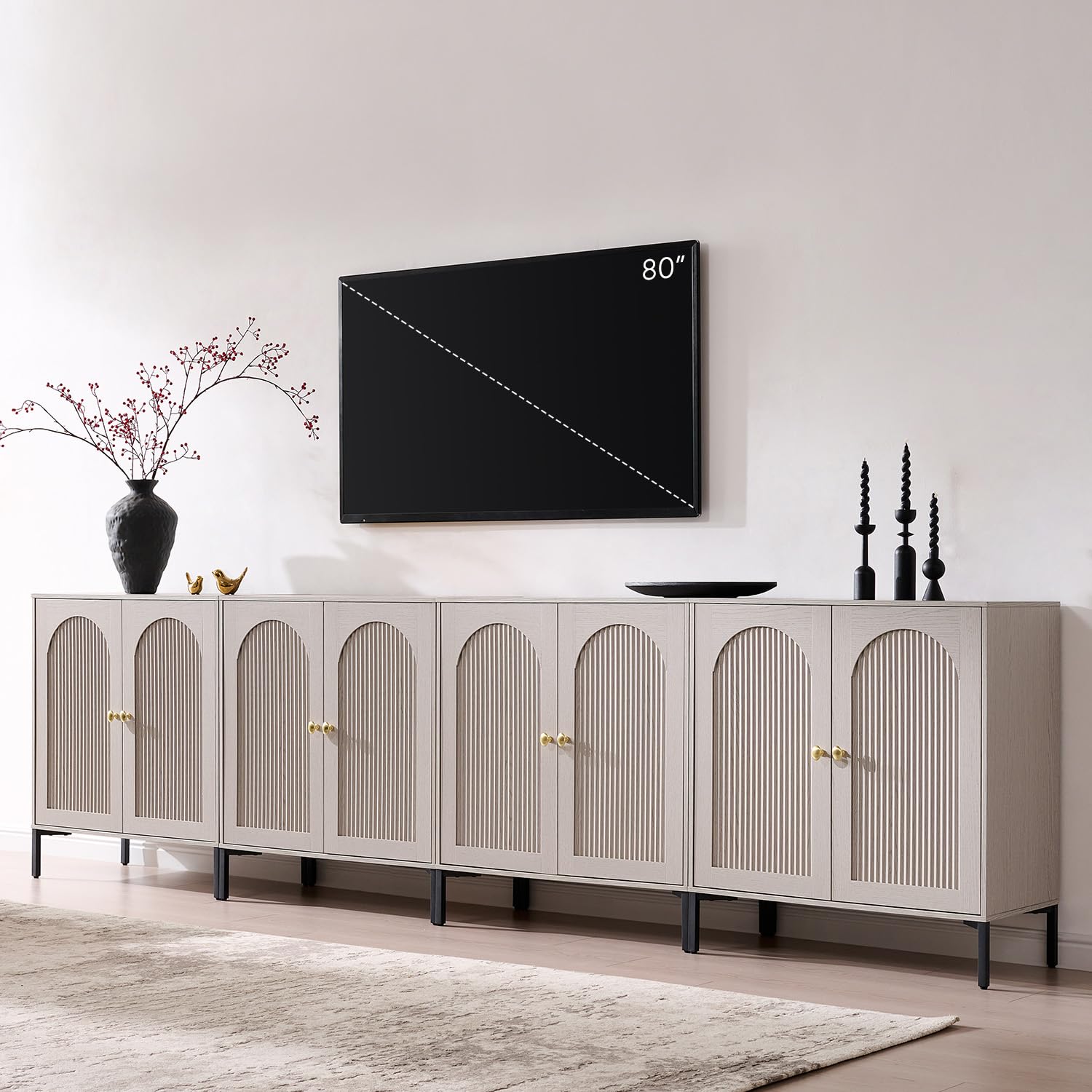 IFBUY 92.63" W Mid Century Modern TV Stands for Living Room, Brown