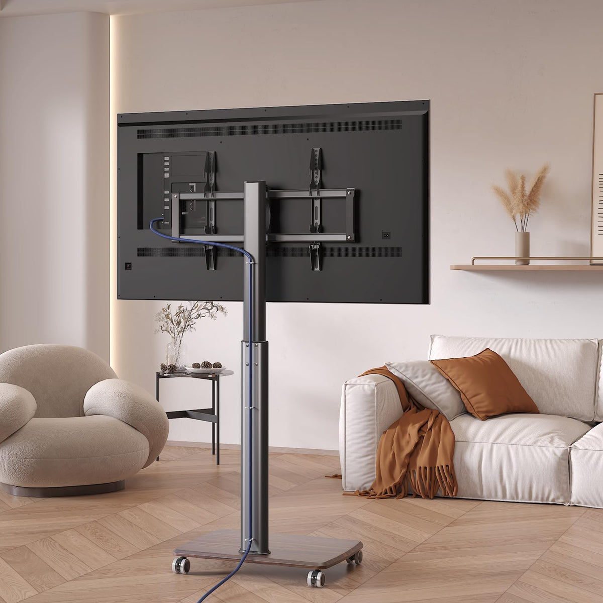 Vermars Black Rolling TV Stand for 32 to 55 65 75 85 Inch TVs, Corner TV Floor Stand with Mount, Universal Portable Mobile TV Cart on Wheels, Small TV Stand for Bedroom, Living Room