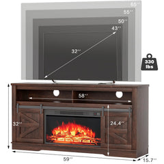 YESHOMY 58" Farmhouse TV Stand for TVs up to 65", Sliding Barn Doors, White