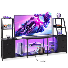 Casaottima TV Stand for 40/50/55 Inch TV, Low-Profile Entertainment Center with LED Lights & Power Outlets, TV Stand with Drawers & Open Shelves for Storage for Small Spaces/Living Room/Gaming, Black
