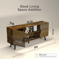 ACOHOOK Walnut 60" Mid-Century TV Stand with Storage Open Shelf