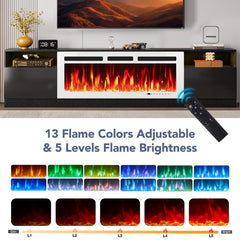 oneinmil Fireplace TV Stand with 36" Electric Fireplace, LED Light Entertainment Center, Modern Wood Texture Entertainment Stand with Highlight Storage Cabinet for TVs Up to 80", 70 inches, Black