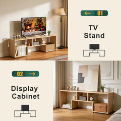 ACOHOOK Walnut 60" Mid-Century TV Stand with Storage Open Shelf