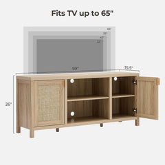 SICOTAS TV Stands for Living Room 59" Rattan TV Console with Storage