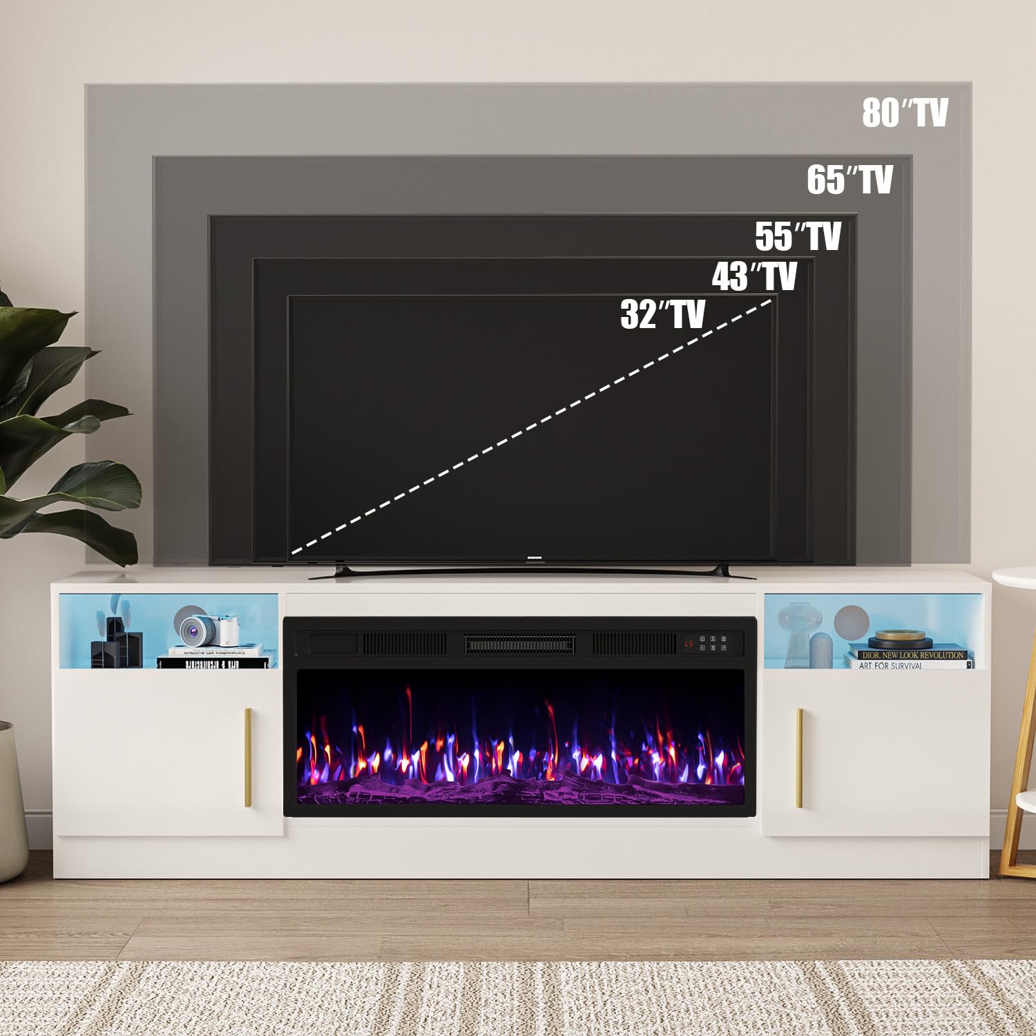 VITESSE 70”Fireplace TV Stand,Modern Entertainment Center Heating Fireplace
