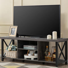 GAZHOME TV Stand for TV up to 55 Inches, TV Cabinet with Open Storage, TV Console Unit with Shelving for Living Room, Entertainment Room, Rustic Brown