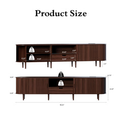 DHH 86.6" Fluted TV Stand with Power Outlet for TVs up to 90", TV Console with Adjustable Shelves and Sliding Door,Mid Century Modern Entertainment Center for Living Room,Bedroom (Walnut)