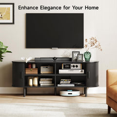 ONBRILL 70.8" TV Stand with Power Outlet for TVs up to 75 Inch, Entertainment Center with Storage and Adjustable Shelves, Modern Media Console with Sliding Doors for Living Room, Walnut