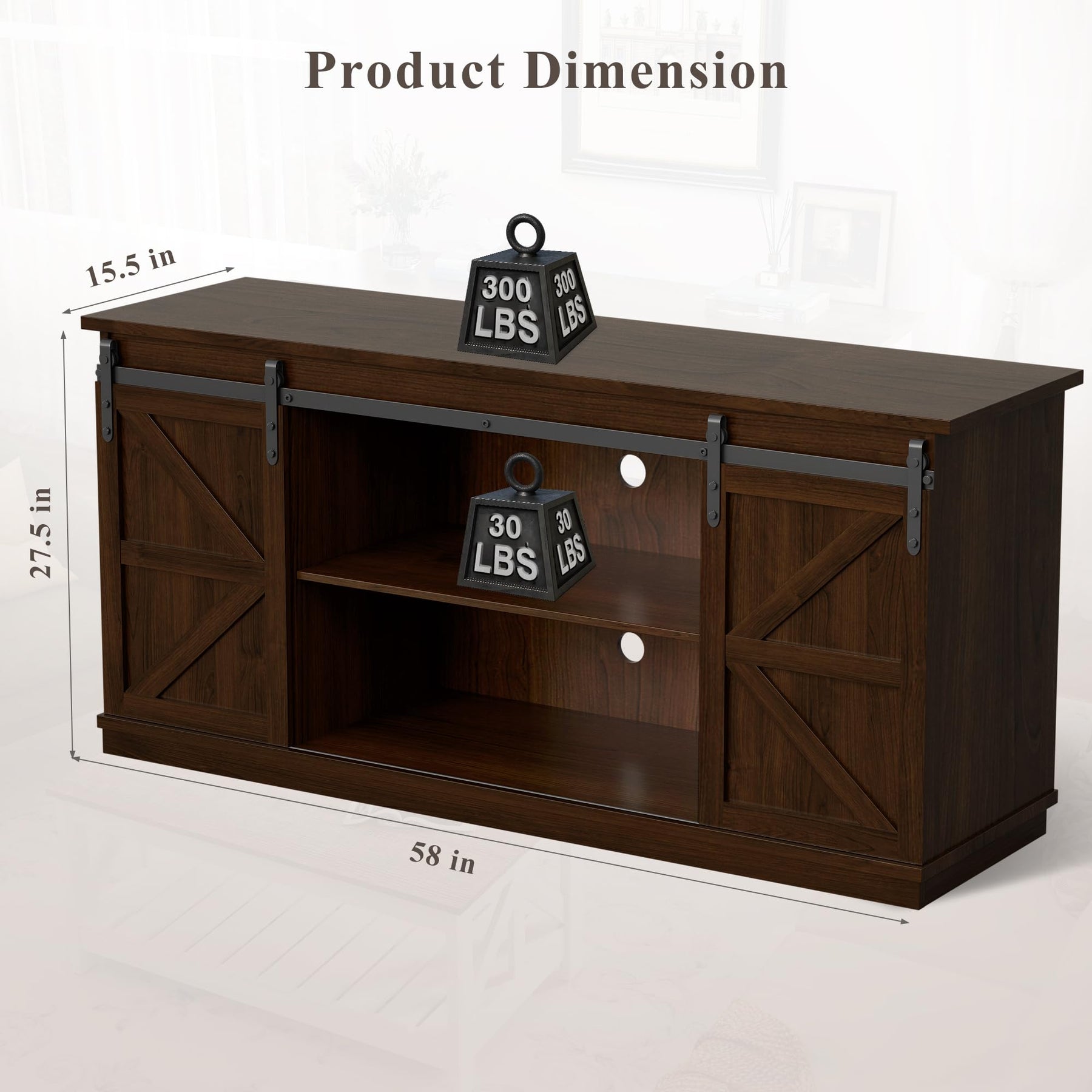 YESHOMY 58" Farmhouse TV Stand for TVs up to 65", Sliding Barn Doors, White