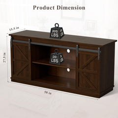 YESHOMY 58" Farmhouse TV Stand for TVs up to 65", Sliding Barn Doors, White