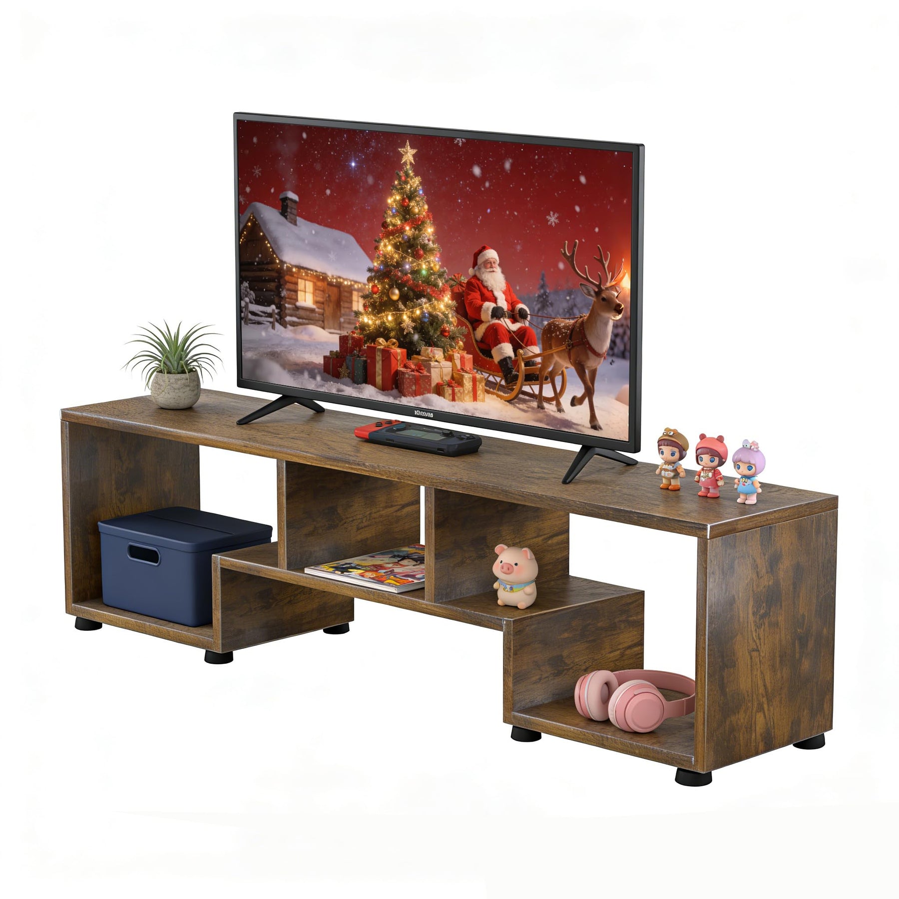 ACOHOOK Walnut 60" Mid-Century TV Stand with Storage Open Shelf