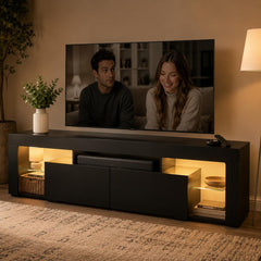 WLIVE 63 Inch TV Stand for 55/65/70 Inch TVs, Modern Entertainment Center with 20 LED Lights & 2 Large Storage Drawers, Media Console Table, Gaming Television Stands for Living Room, Bedroom, Black