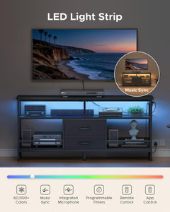 Lazzanto 63in TV Stand for 55-75in TVs, LED Lights, Charging Station, Black