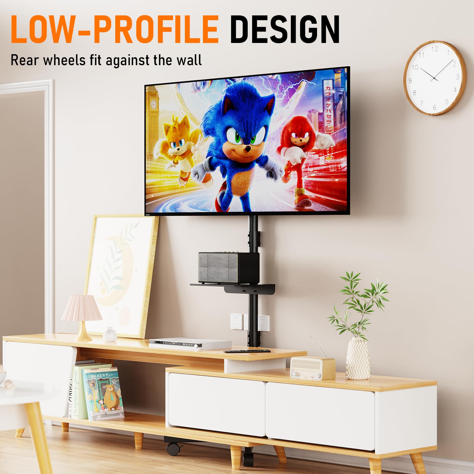 Motorized Rolling TV Stand on Wheels for 32-75 Inch TVs/Screens