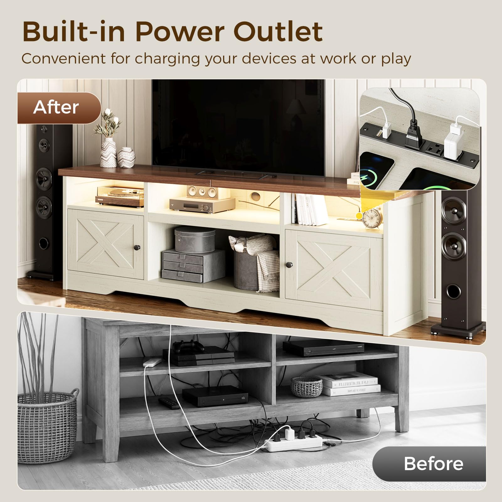 Casaottima TV Stand for 65 Inch TV, Entertainment Center, White