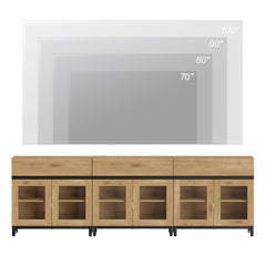 WAMPAT Modern TV Stand with Glass Doors for 80-120 inch TVs, 4 in 1 Entertainment Center Console with 4 Drawers and Metal Base for Living Room, Bedroom, Brown