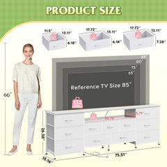 WLIVE LED Dresser TV Stand for 65 Inch TV, 8 Drawers, White