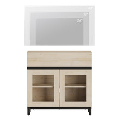WAMPAT Modern TV Stand with Glass Doors for 80-120 inch TVs, 4 in 1 Entertainment Center Console with 4 Drawers and Metal Base for Living Room, Bedroom, Brown