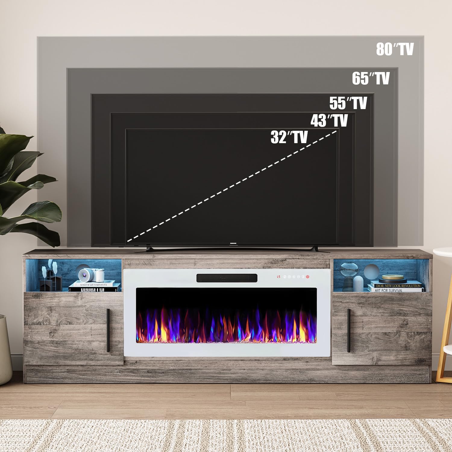 VITESSE 70”Fireplace TV Stand,Modern Entertainment Center Heating Fireplace