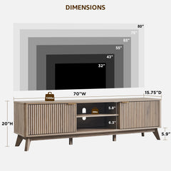 OKD 70" Mid Century Modern Fluted TV Stand w/ 2 Soft Close Door,Natural Oak