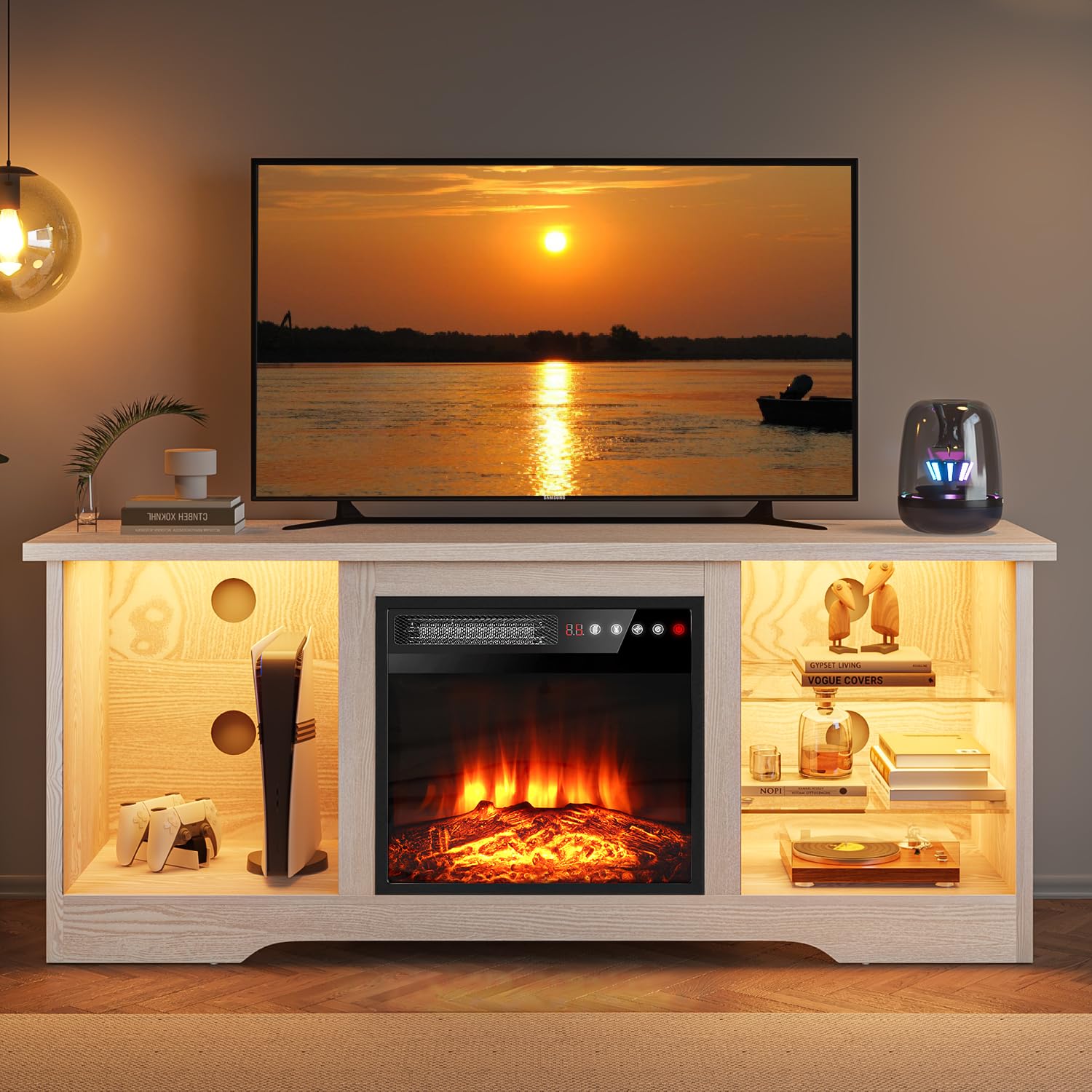 VITESSE 70”Fireplace TV Stand,Modern Entertainment Center Heating Fireplace