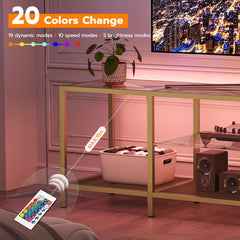 HOOBRO TV Stand with LED Lights and Power Outlets for TVs up to 75", Modern 70.9 Inch Tempered Glass TV Console Table with Open Shelves, Media Entertainment Center for Living Room, Gold GD185UDS01