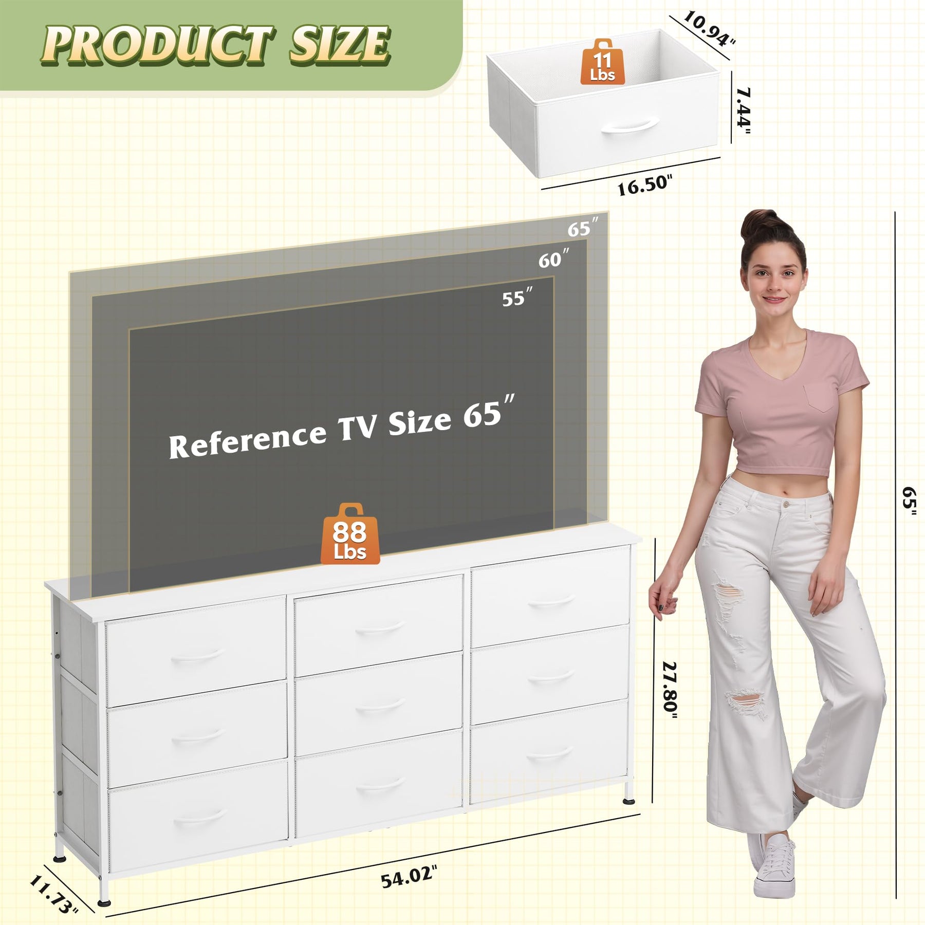 WLIVE Dresser TV Stand for 75 Inch TV, 9 Drawer Dresser for Bedroom, Black