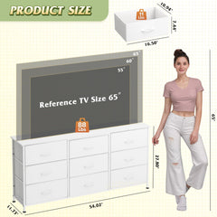 WLIVE Dresser TV Stand for 75 Inch TV, 9 Drawer Dresser for Bedroom, Black