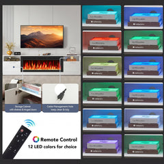 oneinmil Fireplace TV Stand with 36" Electric Fireplace, LED Light Entertainment Center, Modern Wood Texture Entertainment Stand with Highlight Storage Cabinet for TVs Up to 80", 70 inches, Black