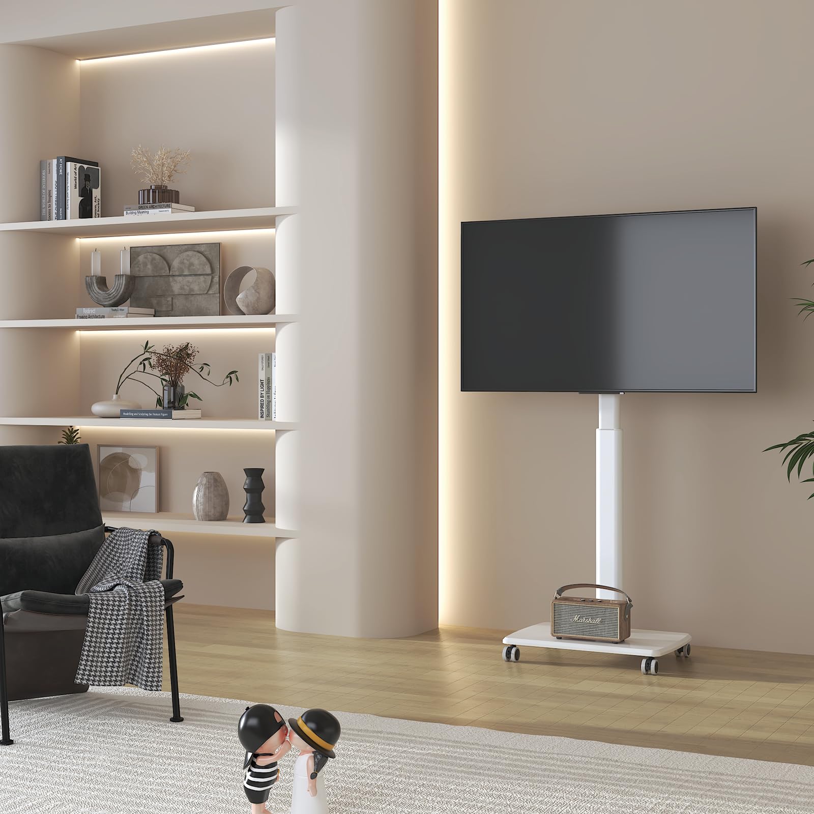Vermars Black Rolling TV Stand for 32 to 55 65 75 85 Inch TVs, Corner TV Floor Stand with Mount, Universal Portable Mobile TV Cart on Wheels, Small TV Stand for Bedroom, Living Room